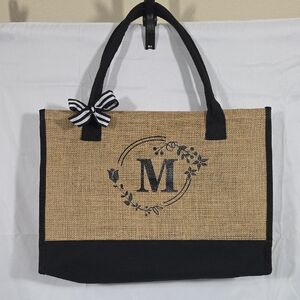 Elegant Black M Tan Tote Bag So Cute.